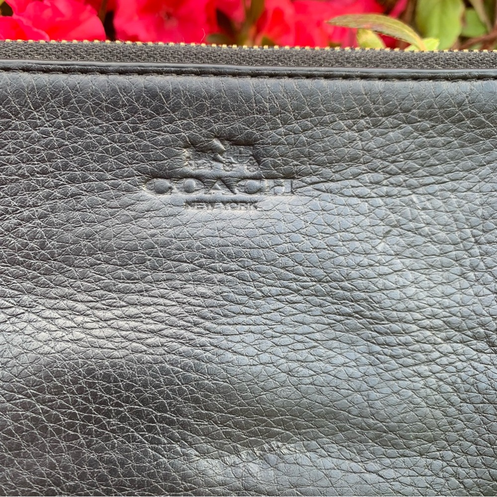 Black Leather Coach Wristlet Wallet Double Zip Around - Picture 4 of 10